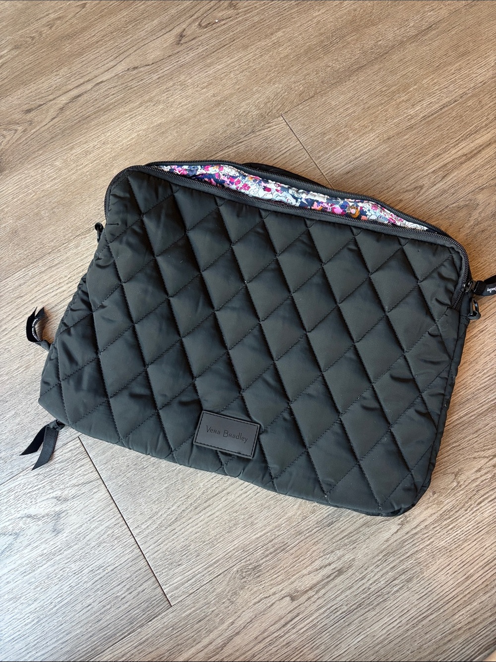 Vera Bradley Black Quilted Tech Sleeve Laptop Bag with Floral Lining